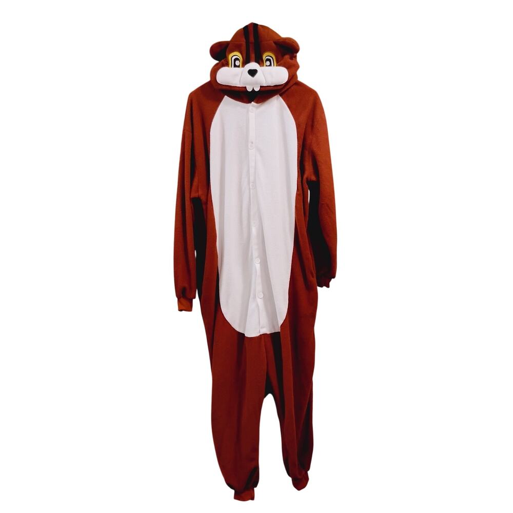 Adult Med Beaver Tail Halloween Costume Pajamas Button Up Footless Brand Unknown